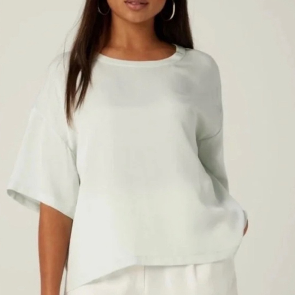 NWT LITA by Ciara Womens Green Silk Dropped Shoulder Top SIZE LARGE